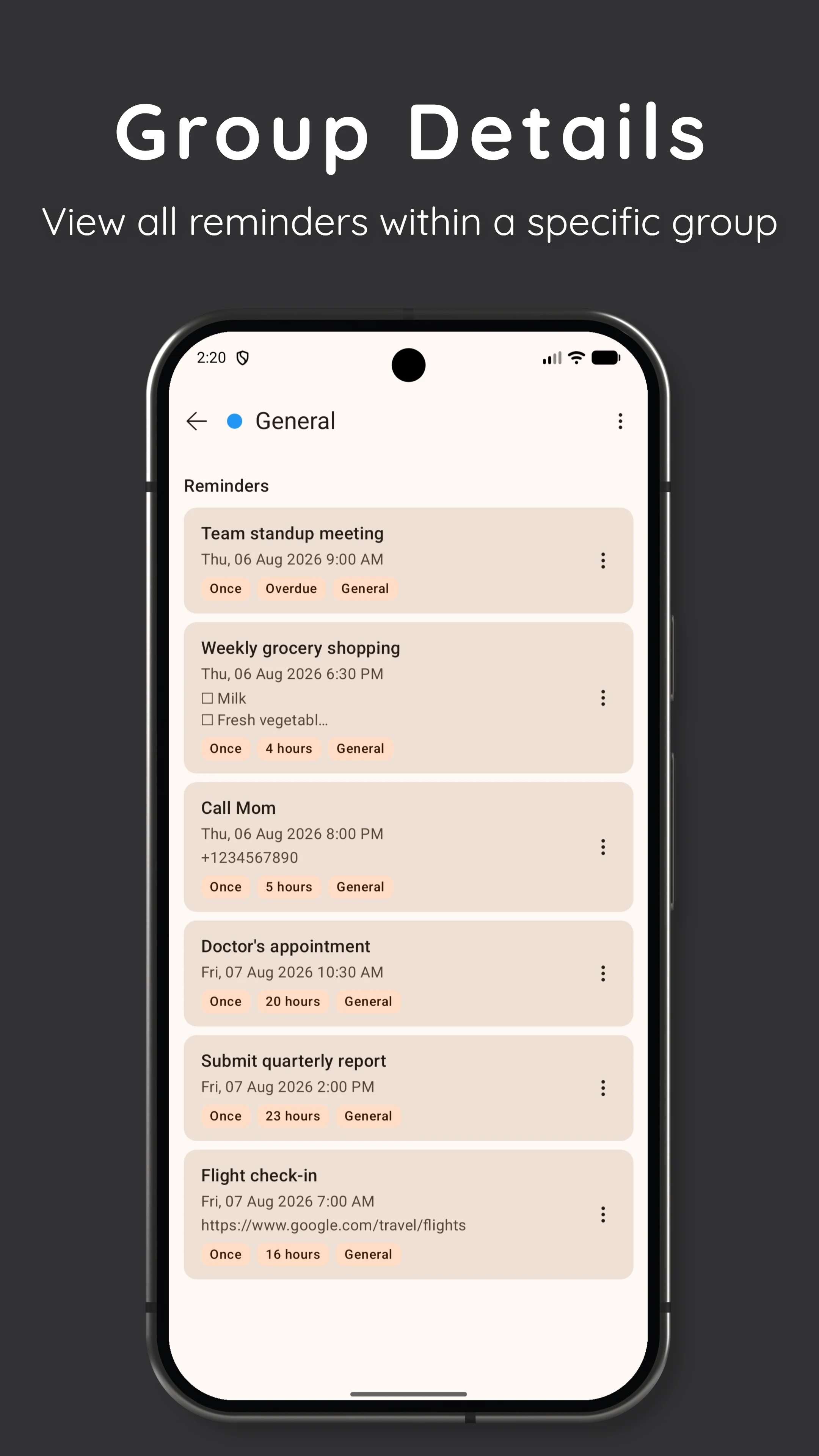 Reminder screenshot